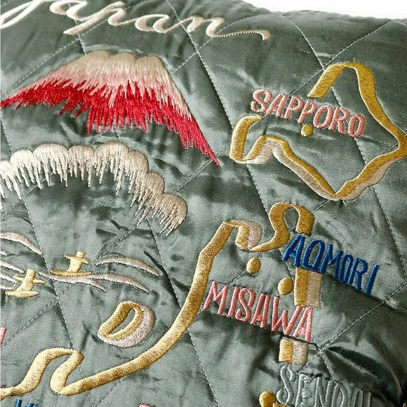 RARE Kapital Rayon Satin Quilting Japan Pillow Bomber Jacket Olive - Picture 3 of 11